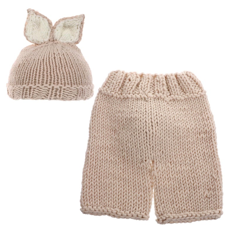 Newborn Baby Rabbit Costume Knitted Photography Outfit Adorable Animal Design Comfortable Set Pink - Image 2