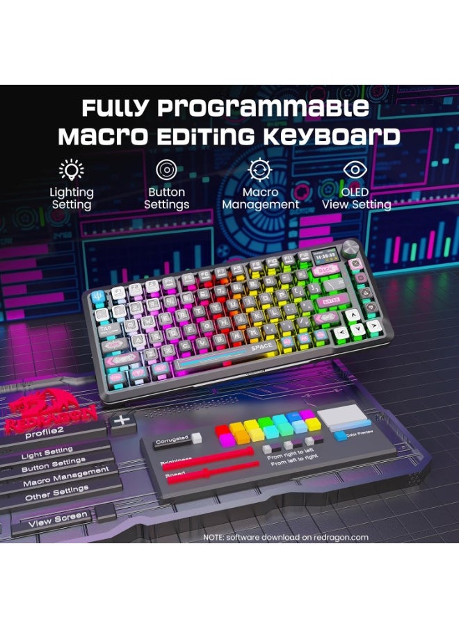 K708MC Wireless Mechanical Gaming Keyboard - Gasket-Mounted RGB Backlit, Custom Keys, 3-Mode(Bluetooth/2.4G/USB), Hot-Swap Pre-Lubed Switches, Screen & Control Knob - Cyber Mecha Style, Plasma Arc