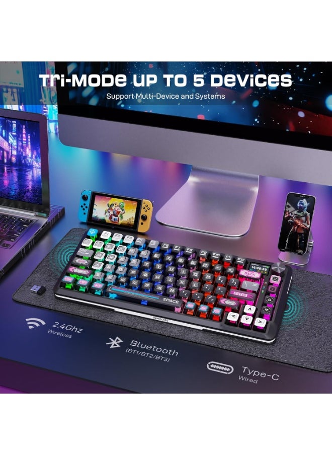 K708MC Wireless Mechanical Gaming Keyboard - Gasket-Mounted RGB Backlit, Custom Keys, 3-Mode(Bluetooth/2.4G/USB), Hot-Swap Pre-Lubed Switches, Screen & Control Knob - Cyber Mecha Style, Plasma Arc