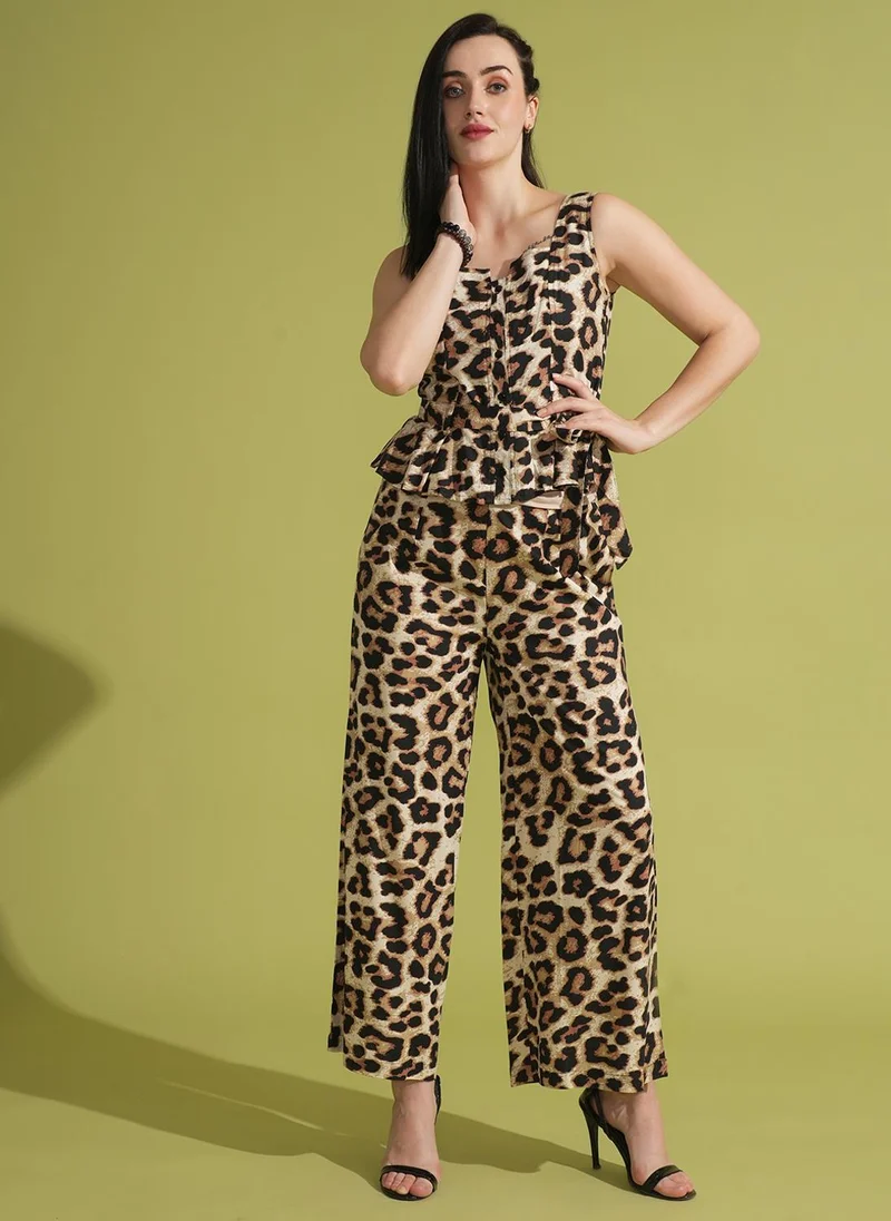 Globus Globus Women Abstract Printed Square Neck Top With Trousers