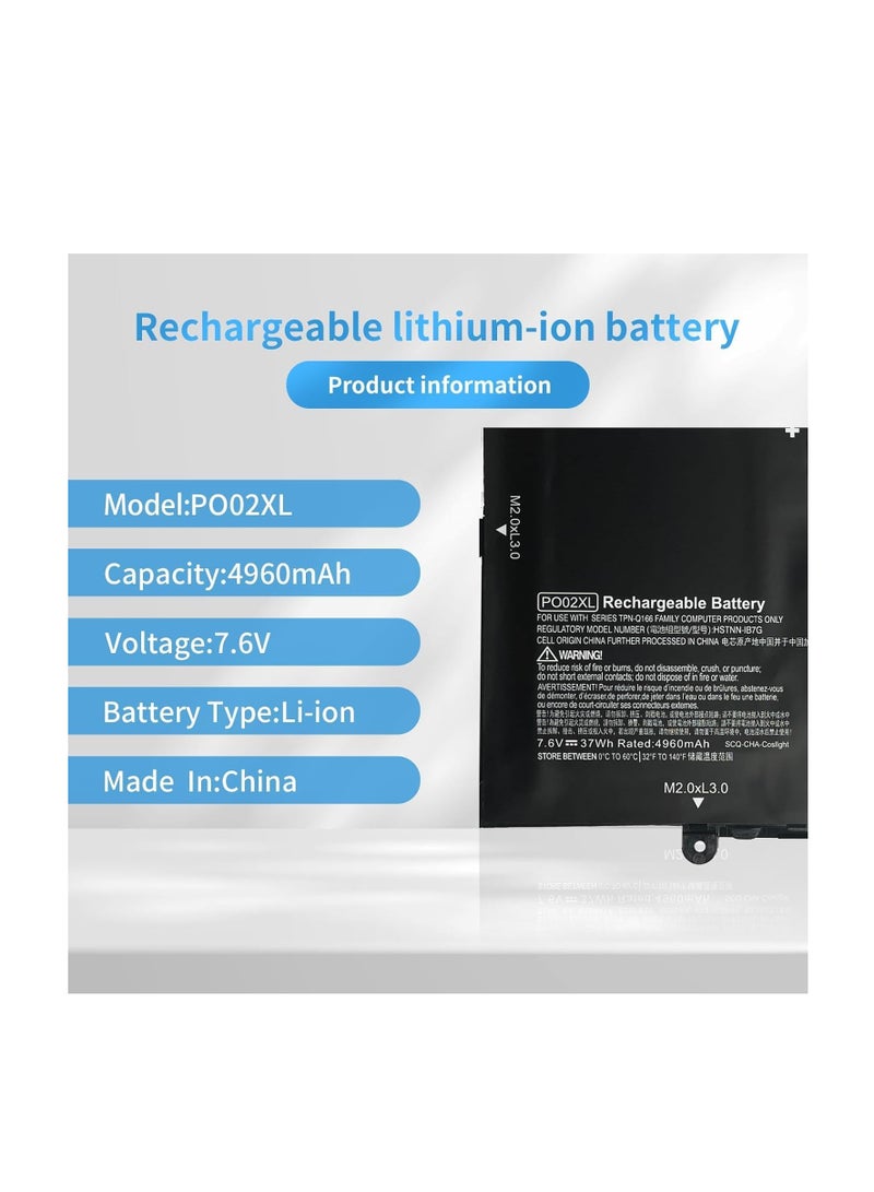 Terabyte 7.6V 37Wh PO02XL HSTNN-DB7G 823908-1C1 battery compatible for HP Stream 11-R 11-R000 11-R014WM 11-R010NR 11-R015WN 11-R015WM Pro G2 G3 Series - Image 2