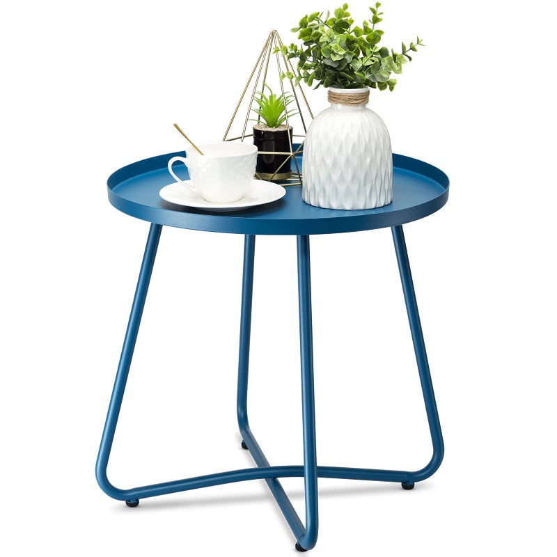 danpinera Outdoor Side Tables Weather Resistant Steel Patio Side Table Small Round Outdoor End Table Metal Side Table for Patio Yard Balcony Garden Bedside Blue