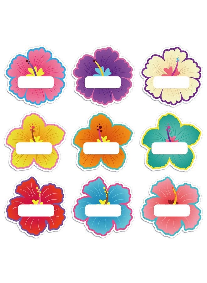 وولاين 90 قطعة من ملصقات الاسم على شكل زهرة الكركديه، ملصقات لوحة اسم فارغة ملونة بالزهور، 9 أنماط متنوعة من ملصقات الاسم ذاتية اللصق لطلاب الصيف والمكتب والفصول الدراسية والمكتب المدرسي - Image 1