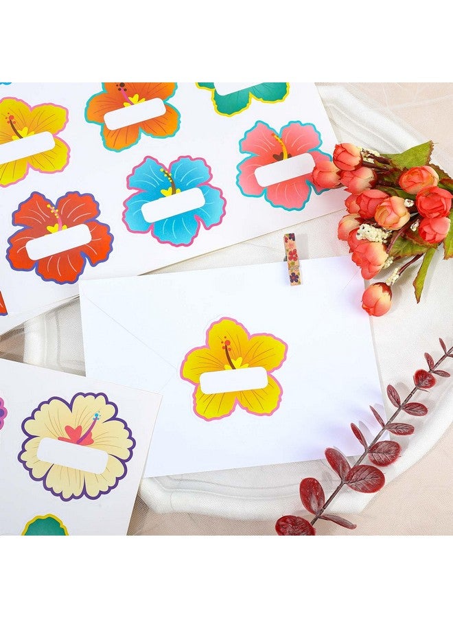وولاين 90 قطعة من ملصقات الاسم على شكل زهرة الكركديه، ملصقات لوحة اسم فارغة ملونة بالزهور، 9 أنماط متنوعة من ملصقات الاسم ذاتية اللصق لطلاب الصيف والمكتب والفصول الدراسية والمكتب المدرسي - Image 4