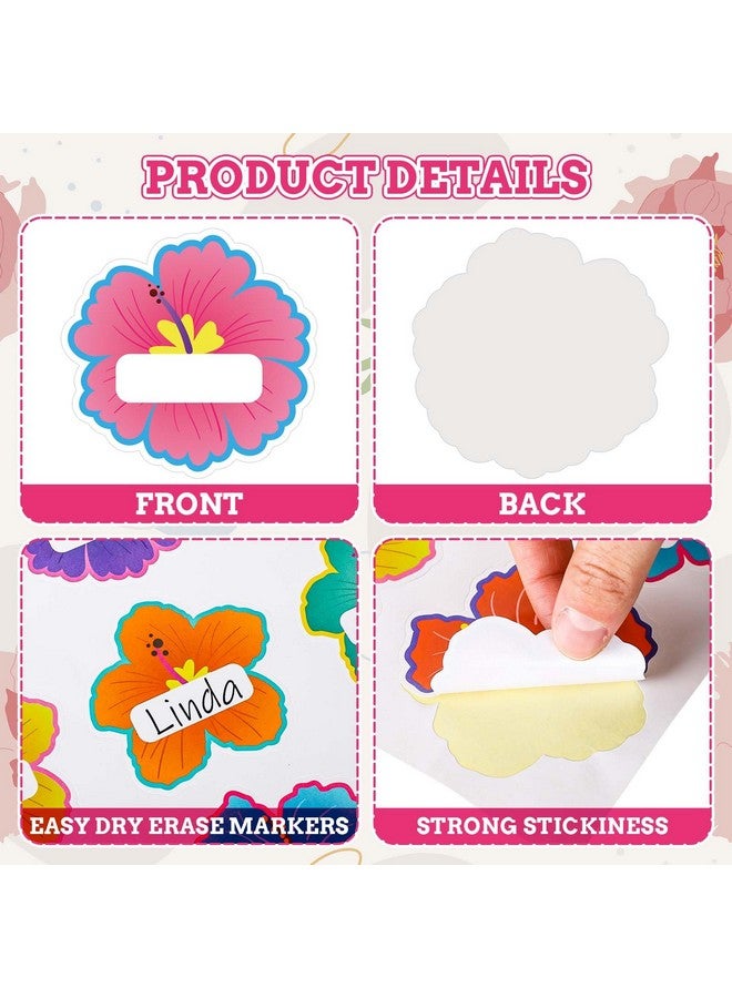 وولاين 90 قطعة من ملصقات الاسم على شكل زهرة الكركديه، ملصقات لوحة اسم فارغة ملونة بالزهور، 9 أنماط متنوعة من ملصقات الاسم ذاتية اللصق لطلاب الصيف والمكتب والفصول الدراسية والمكتب المدرسي - Image 3