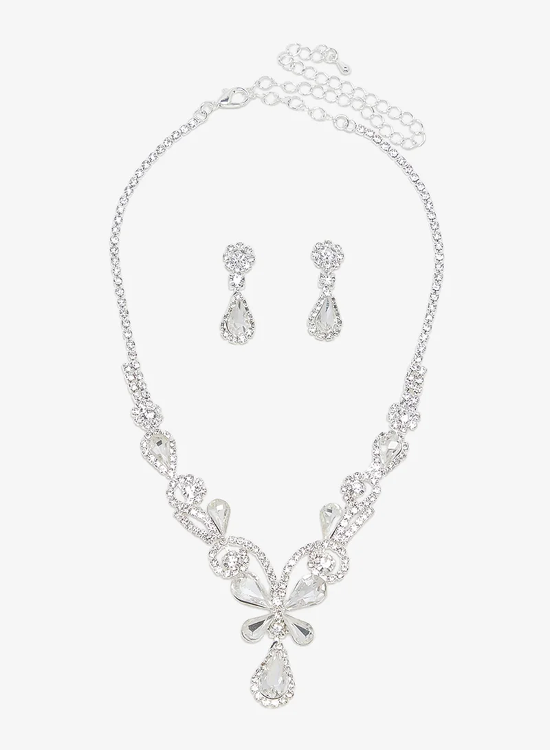 خزانة Blue Diamonte Jewelry Set With Earrings Necklace