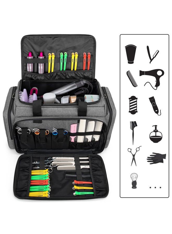 Large Capacity Hairdresser Bag with Adjustable Dividers, Travel Barber Case Holds Various Hair Cutting Tools (NO ACCESSORIES), Gray