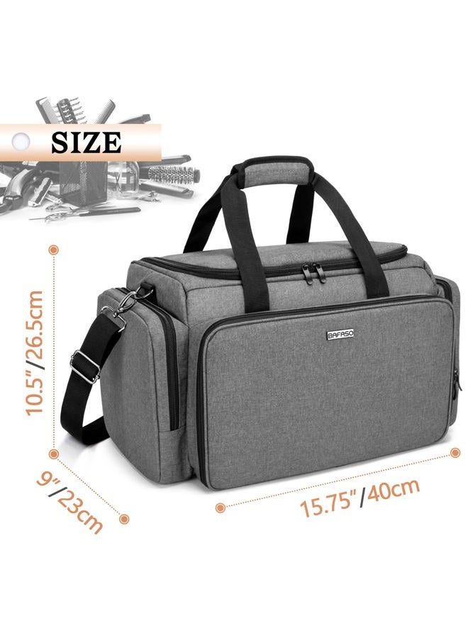 Large Capacity Hairdresser Bag with Adjustable Dividers, Travel Barber Case Holds Various Hair Cutting Tools (NO ACCESSORIES), Gray