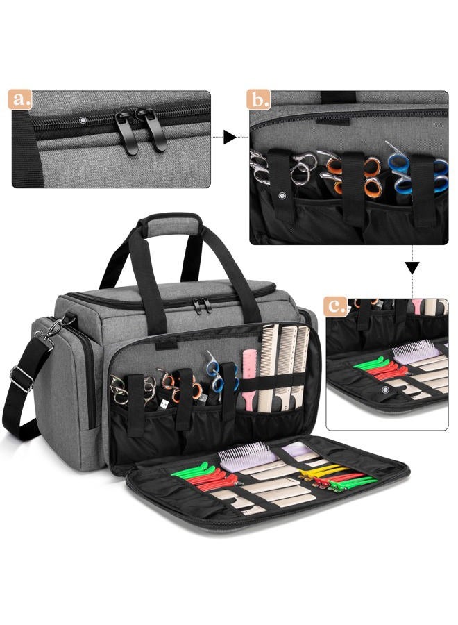 Large Capacity Hairdresser Bag with Adjustable Dividers, Travel Barber Case Holds Various Hair Cutting Tools (NO ACCESSORIES), Gray