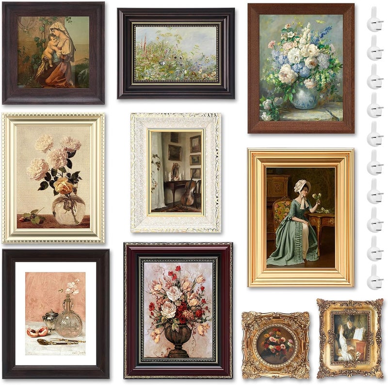 Qunclay 10 Pcs Vintage Picture Frames for Wall or Tabletop Display Ornate French Country Frames Vintage Farmhouse Decor Antique Wall Art Set for Gallery Bedroom Living Room - Image 1