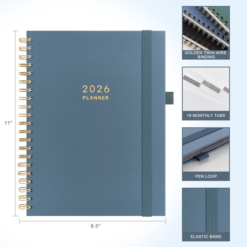 And Per Se 2026 Planner مقاس A4 - مخطط يومي أسبوعي و18 شهرًا، جدول يومي، علامات تبويب شهرية، ورق سميك 100 جرام في المتر المربع (أزرق داكن) - Image 2