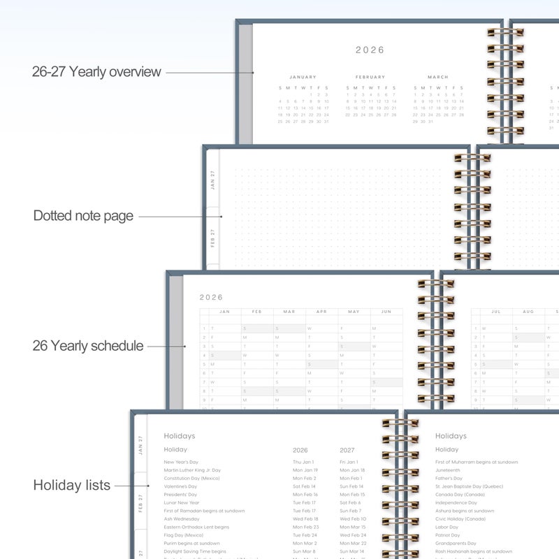And Per Se 2026 Planner مقاس A4 - مخطط يومي أسبوعي و18 شهرًا، جدول يومي، علامات تبويب شهرية، ورق سميك 100 جرام في المتر المربع (أزرق داكن) - Image 5
