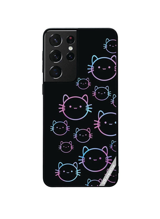 VR CREATIVE Protective Case Cover For Samsung Galaxy S21 Ultra 5G Cat Face Design Multicolour - Image 1