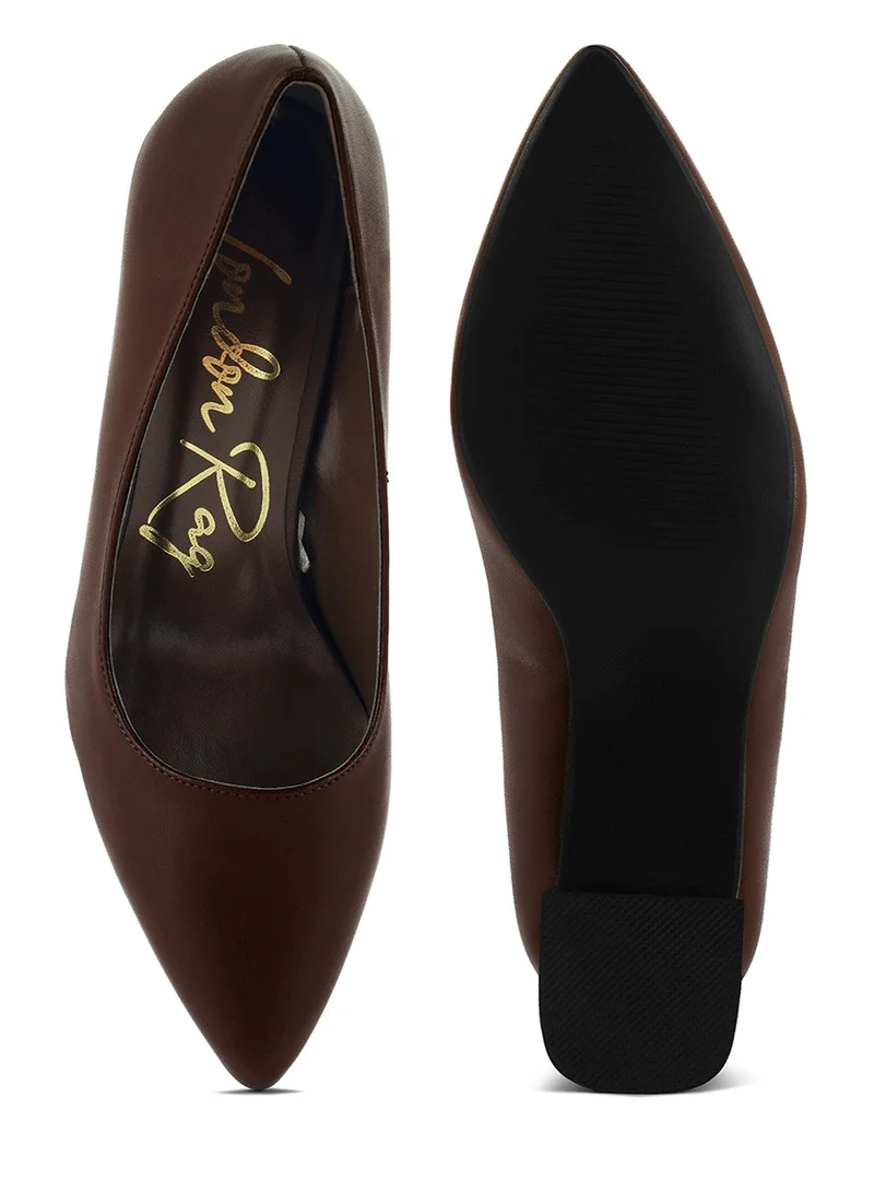 London Rag Brown Brown Metallic Detail Block Heel Pumps for Women | Best Price UAE