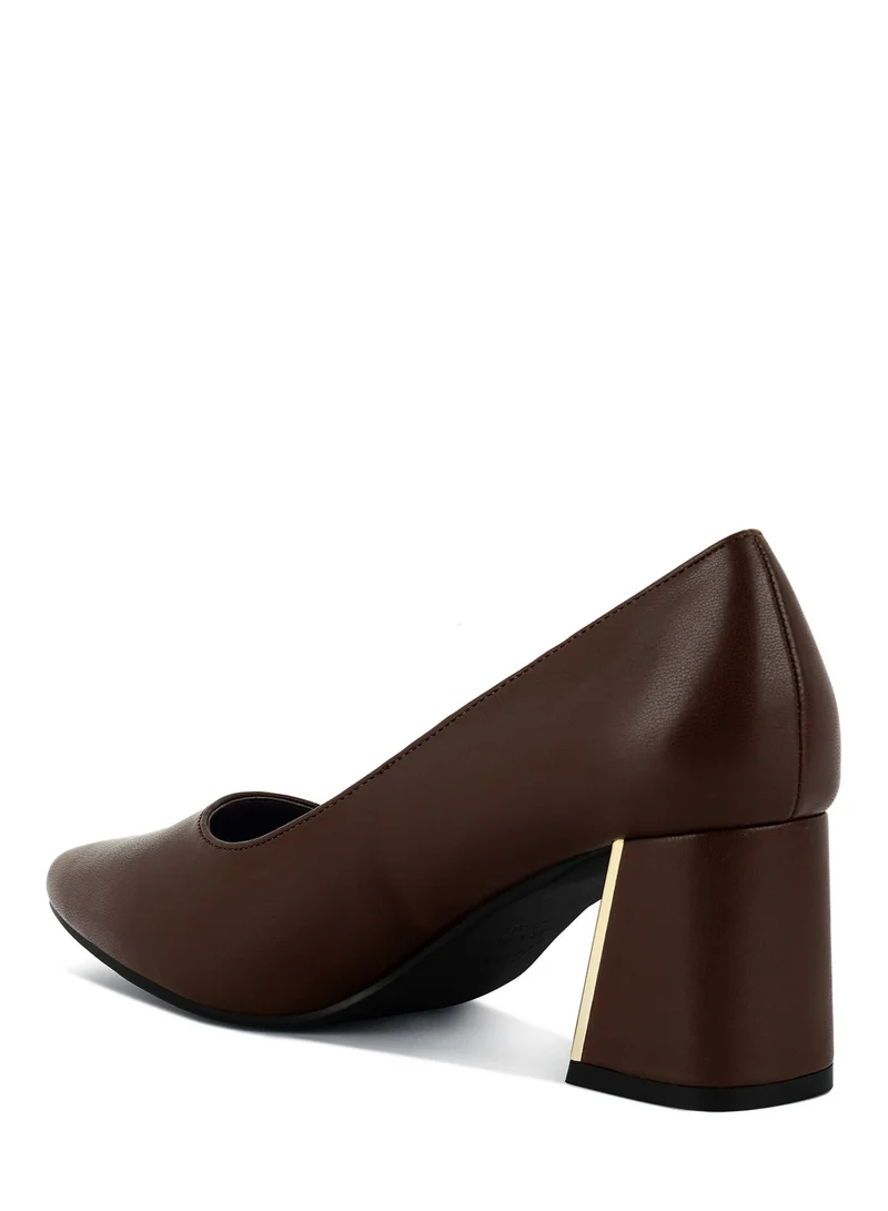 London Rag Brown Brown Metallic Detail Block Heel Pumps for Women | Best Price UAE