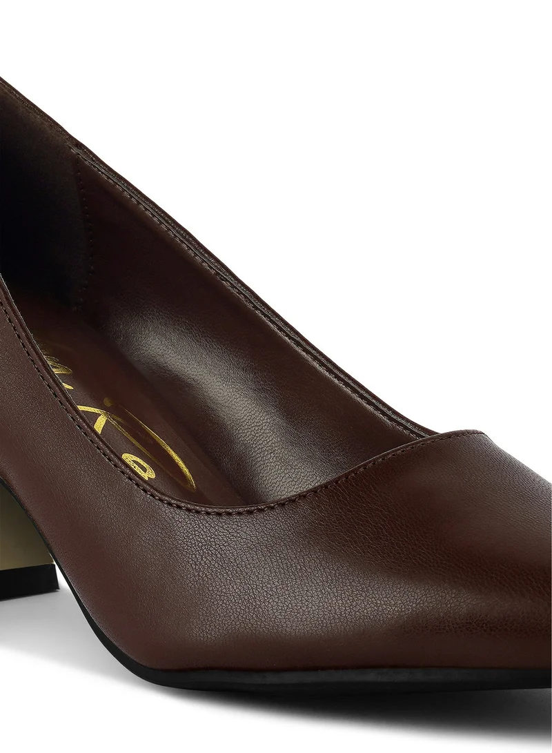London Rag Brown Brown Metallic Detail Block Heel Pumps for Women | Best Price UAE