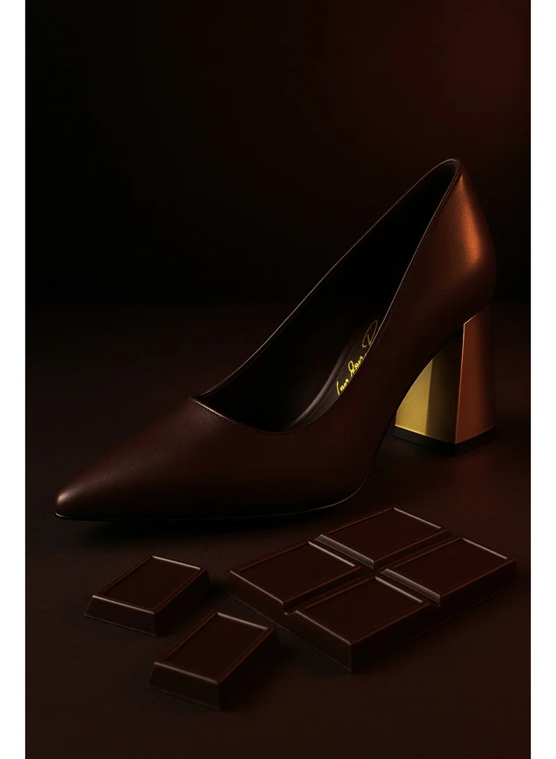 London Rag Brown Brown Metallic Detail Block Heel Pumps for Women | Best Price UAE
