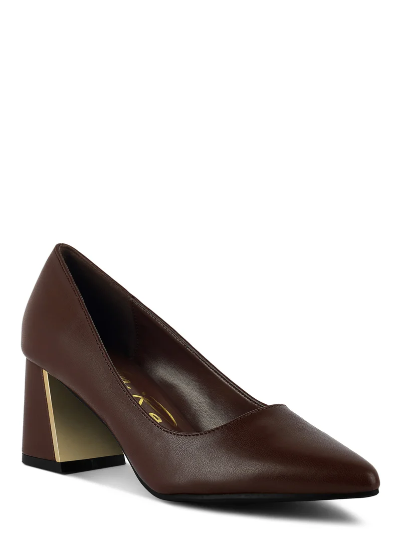 London Rag Brown Metallic Detail Block Heel Pumps