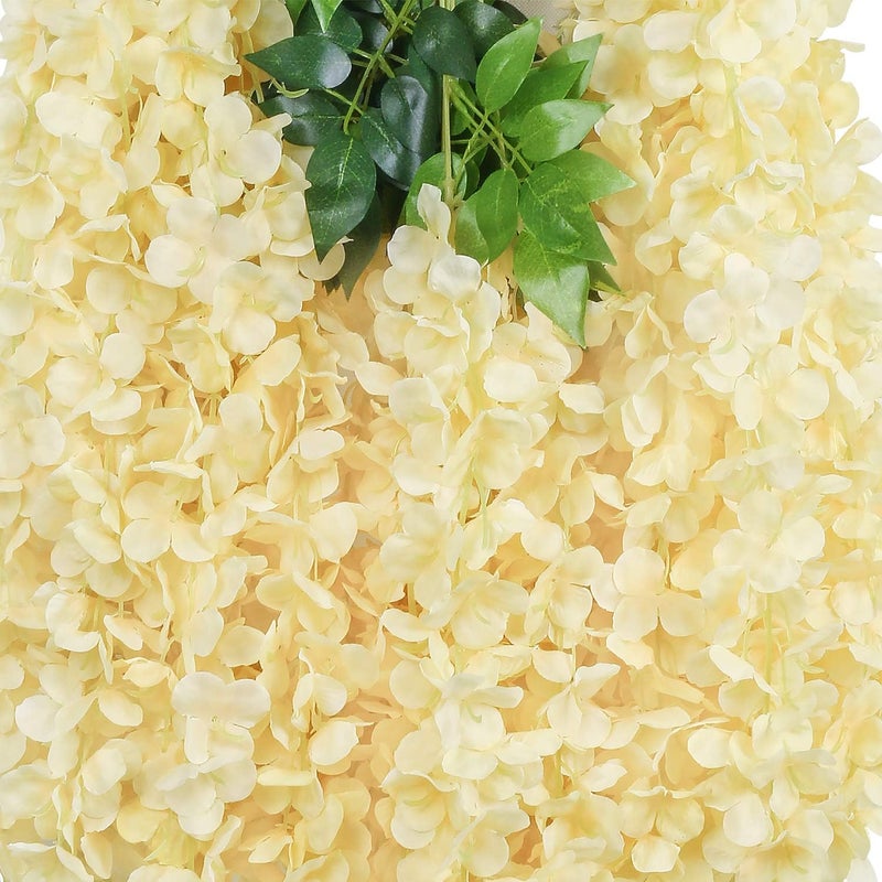 PAUWER Artificial Wisteria Flowers Vine Garland - 12 Pack Wedding Hanging Silk Flower String, Fake Ratta Garland, Champagne - Image 5