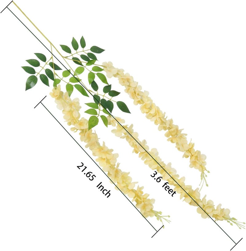 PAUWER Artificial Wisteria Flowers Vine Garland - 12 Pack Wedding Hanging Silk Flower String, Fake Ratta Garland, Champagne - Image 2