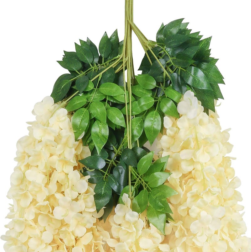 PAUWER Artificial Wisteria Flowers Vine Garland - 12 Pack Wedding Hanging Silk Flower String, Fake Ratta Garland, Champagne - Image 4