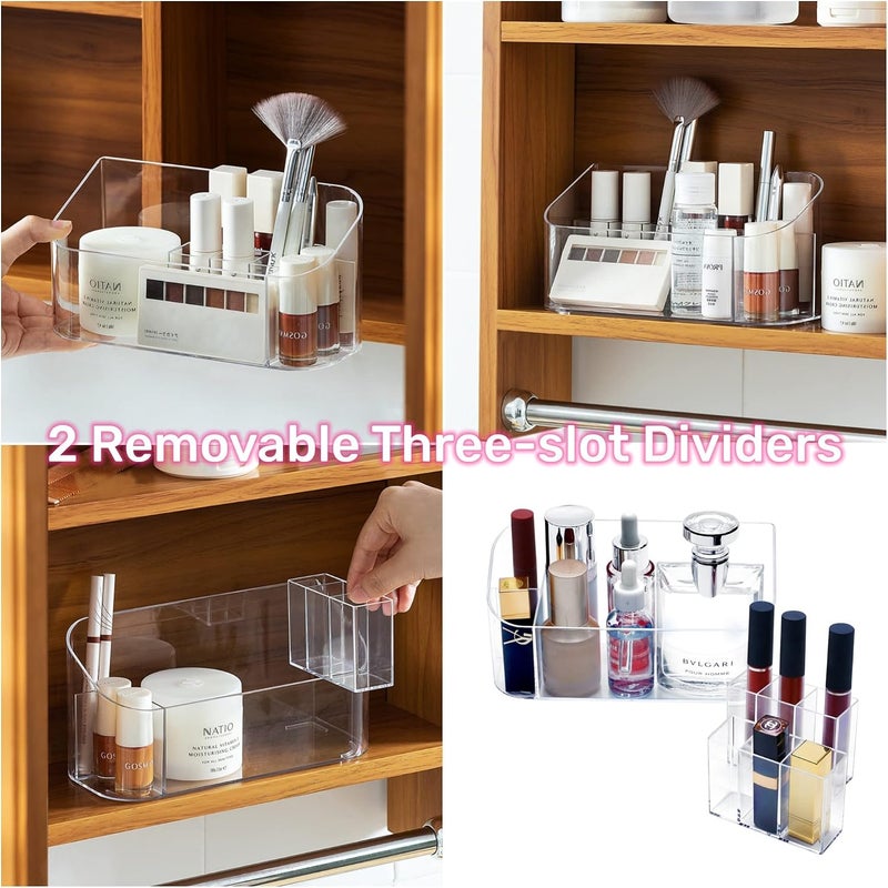 Ayswupt Clear Acrylic Small Makeup Organizer,Cosmetic Display Case Perfume Skincare Organizer,Bathroom Accessories Caddy Stand for Medicine Cabinet Vanity Dresser,Girls Bathroom Corner Bin Holder Tray - Image 2