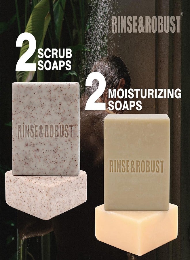 Rinse & Robust Mens Bar Soap Cleansing Bar Moisturizing & Exfoliating Scrub Soap Gift Set for Men | 4 in 1 Face Body Hand Beard Wash | Cinnamon, Lemon Cedar, Mint Ice Chips, Tobacco | 5.3 oz of 4 Bars - Image 2