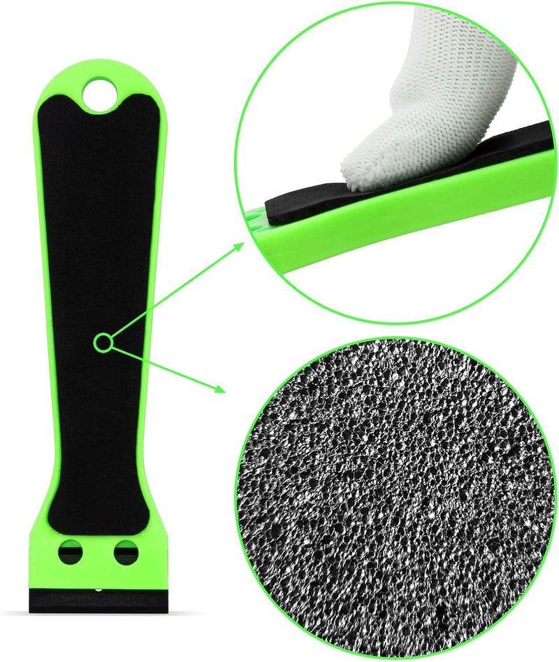 Ehdis 2pcs Plastic Razor Scraper 6-inch Long Handle Adhesive Remover Tool with 100 Double-Edge Blades for Window Tint Vinyl Scraper Decal Sticker Glue Remove (‌Neon-Green) - Image 2