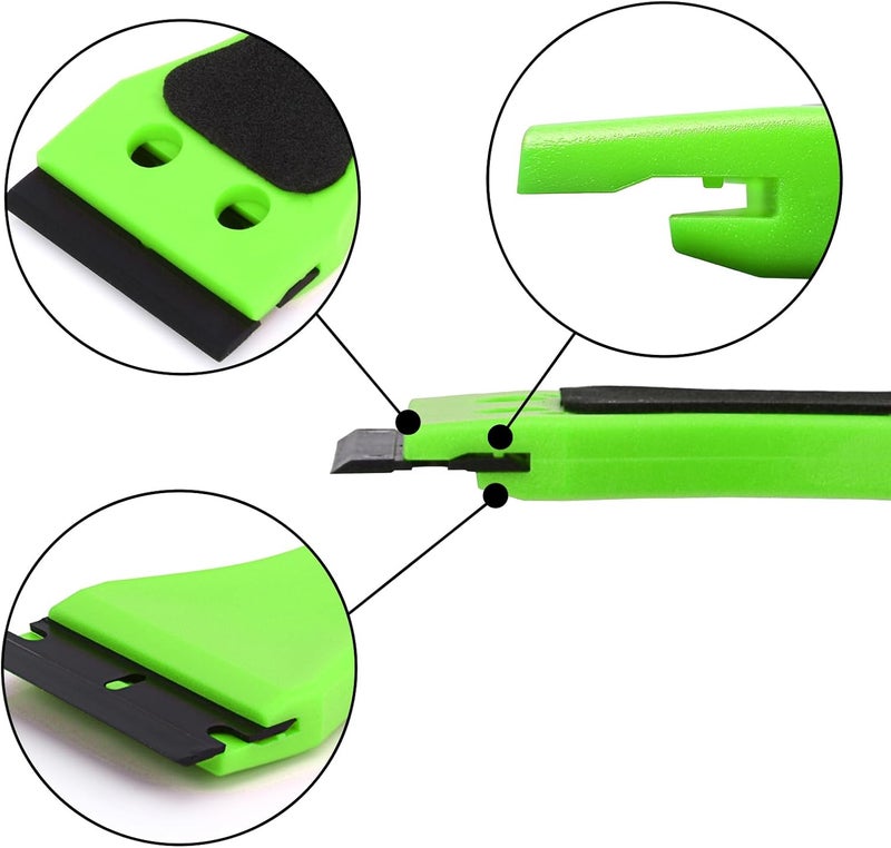 Ehdis 2pcs Plastic Razor Scraper 6-inch Long Handle Adhesive Remover Tool with 100 Double-Edge Blades for Window Tint Vinyl Scraper Decal Sticker Glue Remove (‌Neon-Green) - Image 3