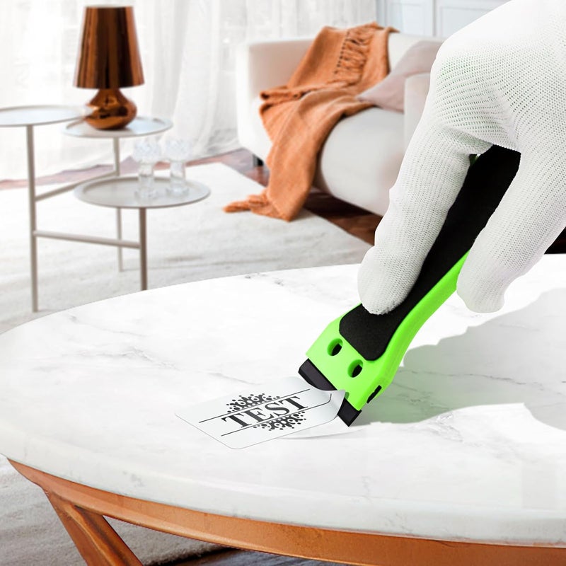 Ehdis 2pcs Plastic Razor Scraper 6-inch Long Handle Adhesive Remover Tool with 100 Double-Edge Blades for Window Tint Vinyl Scraper Decal Sticker Glue Remove (‌Neon-Green) - Image 4