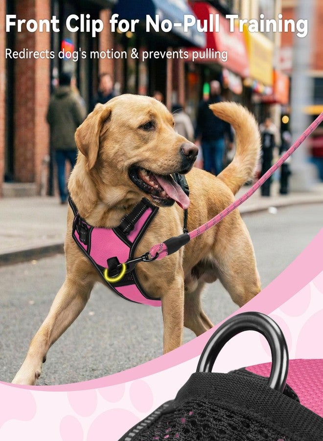 جويتيل سرج جويتيل للكلاب الكبيرة، مانع للشد، سترة عاكسة للحيوانات الأليفة مع مشبك أمامي، سرج مبطن ناعم قابل للتعديل مع مقبض تحكم سهل للتدريب والمشي، لون وردي فاقع، مقاس كبير - Image 2