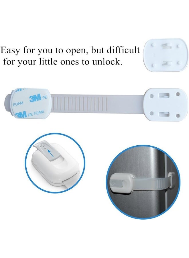 OKEFAN Child Safety Cabinet Strap Locks - 12 Pack Baby Proofing Adhesive Latches for Kids Drawer Cupboard Dishwasher Fridge Oven Door No Drill (Grey) - Image 5