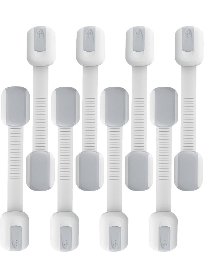 OKEFAN Child Safety Cabinet Strap Locks - 12 Pack Baby Proofing Adhesive Latches for Kids Drawer Cupboard Dishwasher Fridge Oven Door No Drill (Grey) - Image 1
