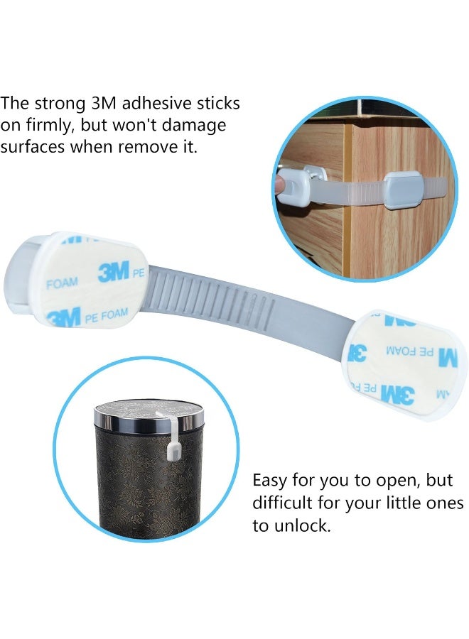OKEFAN Child Safety Cabinet Strap Locks - 12 Pack Baby Proofing Adhesive Latches for Kids Drawer Cupboard Dishwasher Fridge Oven Door No Drill (Grey) - Image 3
