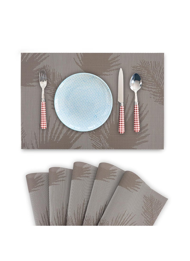 NFI essentials NFI essentials PVC Washable Dining Table Place Mats, Set of 6 Pieces, Heat and Stain Resistant Woven Vinyl Mats Easy to Clean, Multipurpose Placemats for Kitchen,Dinning Table, Size: 45x30cm  - Image 1