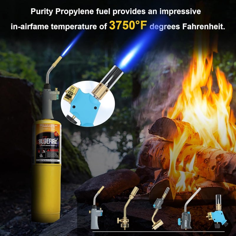 MR. Torch BLUEFIRE (2) 14.1 oz Modern MAPP Gas Cylinder 99.9% High Purity Propylene Equal to MAP-PRO Hotter than Small Propane Tank Torch Fuel Various Packages Available MAP GAS Cylinder Torch Kit Pack of 2 - Image 5