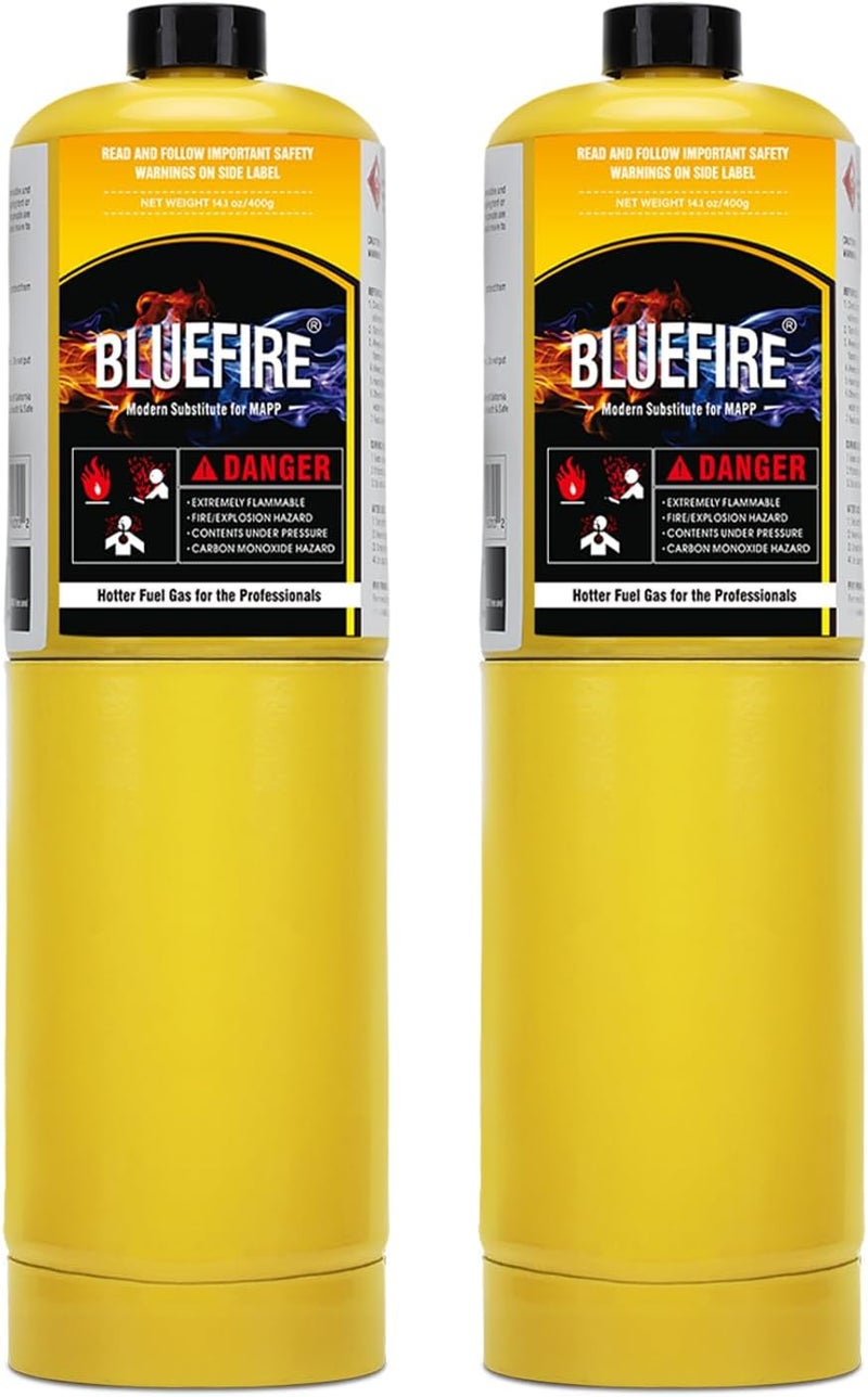 MR. Torch BLUEFIRE (2) 14.1 oz Modern MAPP Gas Cylinder 99.9% High Purity Propylene Equal to MAP-PRO Hotter than Small Propane Tank Torch Fuel Various Packages Available MAP GAS Cylinder Torch Kit Pack of 2 - Image 1