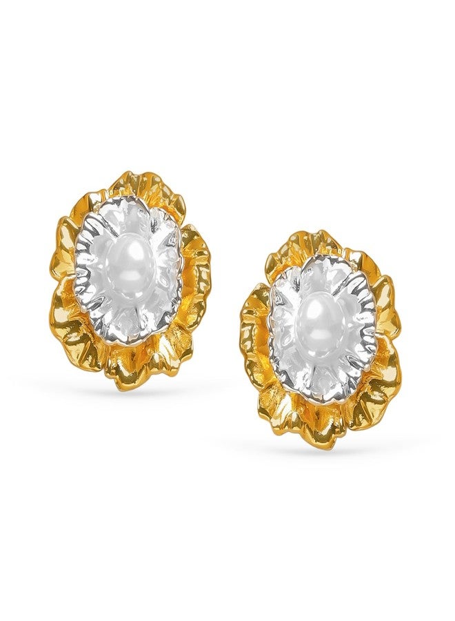 Rubans Voguish Stud Earrings Stylish Dual Tone Jewellery with Pearl Gift for Women & Girls - Image 1