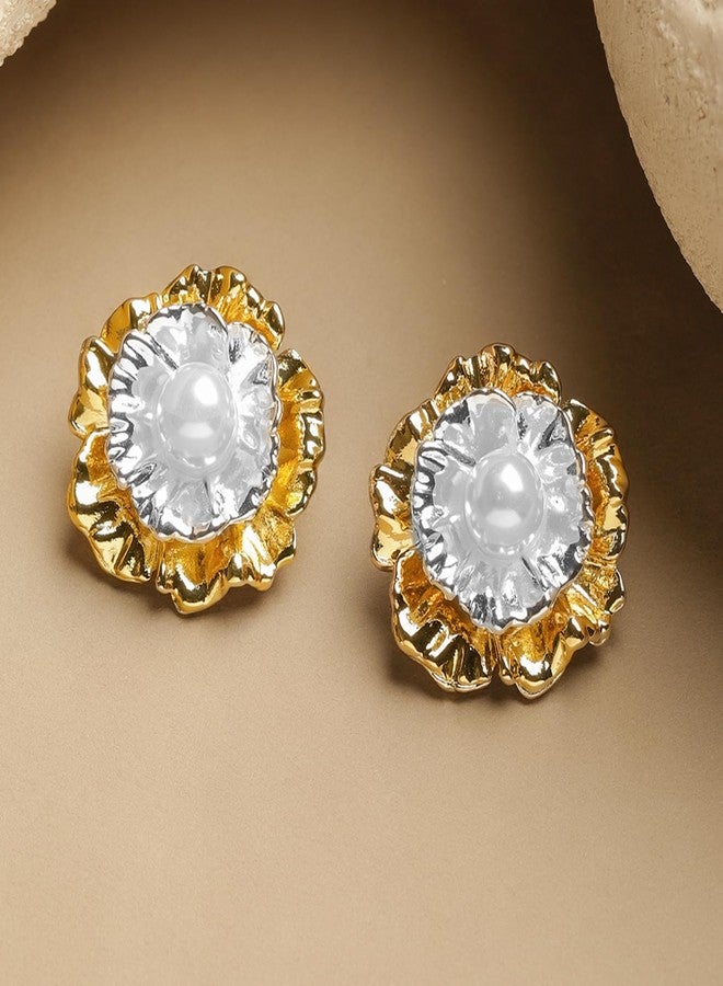 Rubans Voguish Stud Earrings Stylish Dual Tone Jewellery with Pearl Gift for Women & Girls - Image 5