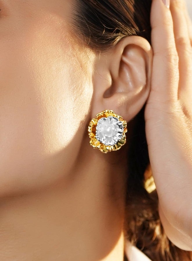 Rubans Voguish Stud Earrings Stylish Dual Tone Jewellery with Pearl Gift for Women & Girls - Image 3