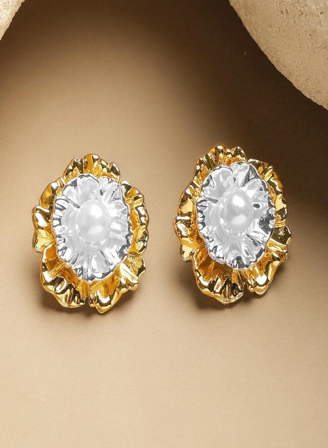 Rubans Voguish Stud Earrings Stylish Dual Tone Jewellery with Pearl Gift for Women & Girls - Image 4