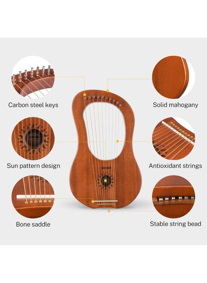 Donner Lyre Harp, 10 Metal Strings, Mahogany Body and Bone Saddle DLH-002 Lyre Harp for Beginner Kids with Tuning Wrench, Spare String Set, Black Gig Bag, Manual, Ancient Greece Style - Image 2