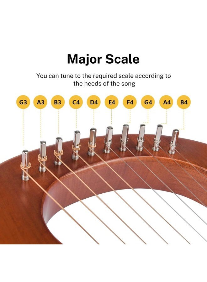 Donner Lyre Harp, 10 Metal Strings, Mahogany Body and Bone Saddle DLH-002 Lyre Harp for Beginner Kids with Tuning Wrench, Spare String Set, Black Gig Bag, Manual, Ancient Greece Style - Image 4