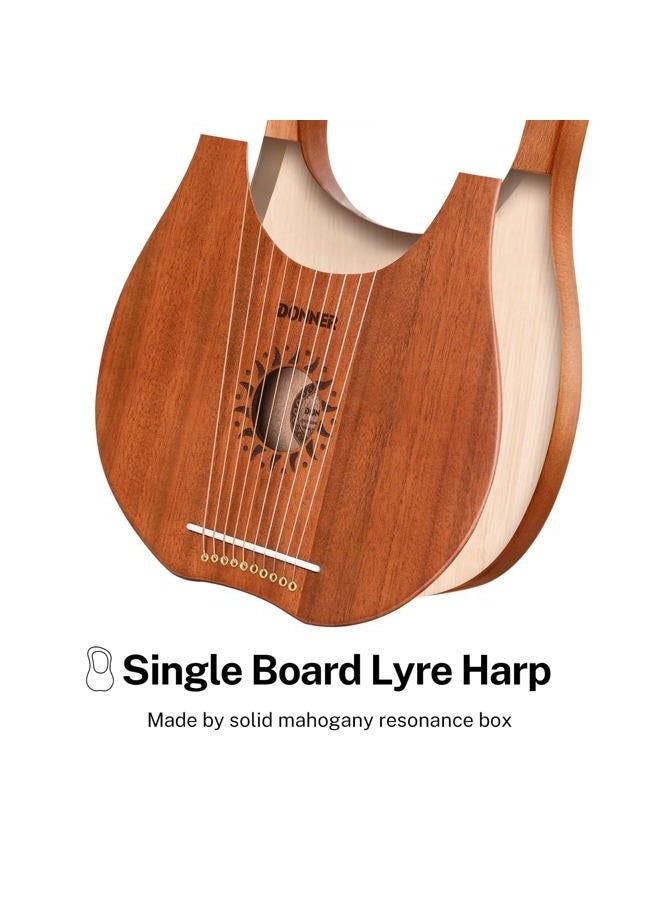 Donner Lyre Harp, 10 Metal Strings, Mahogany Body and Bone Saddle DLH-002 Lyre Harp for Beginner Kids with Tuning Wrench, Spare String Set, Black Gig Bag, Manual, Ancient Greece Style - Image 5