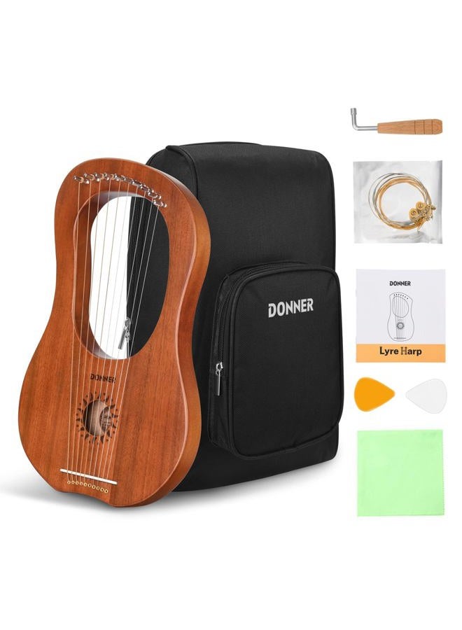 Donner Lyre Harp, 10 Metal Strings, Mahogany Body and Bone Saddle DLH-002 Lyre Harp for Beginner Kids with Tuning Wrench, Spare String Set, Black Gig Bag, Manual, Ancient Greece Style - Image 1