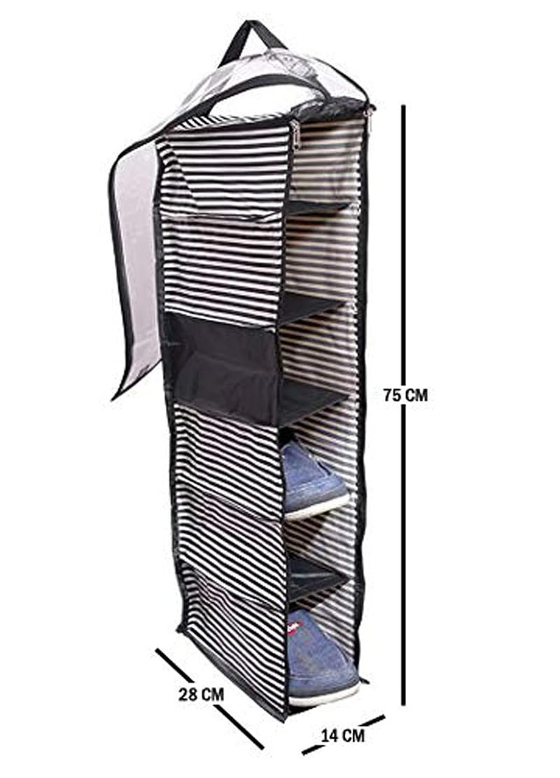 Kuber Industries Kuber Industries Lining Design Reixen Hanging Shoe Shelves Closet Organizer 6 Section Black  - Image 4
