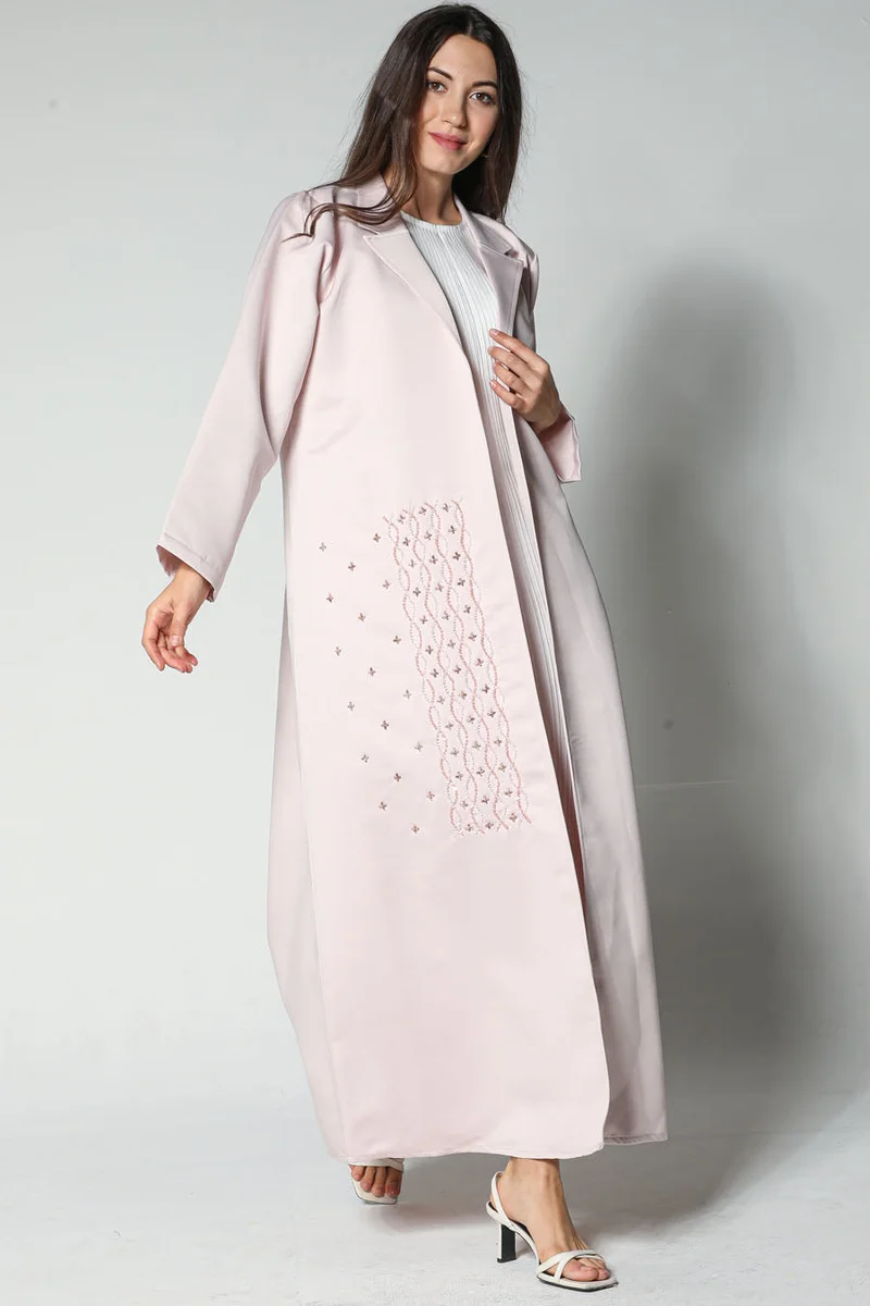 Moistreet Embroidered Open Front Abaya