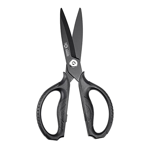 MITSUMOTO SAKARI Japanese Kitchen Scissors, All Purpose, Black Titanium Plated Heavy Duty, Multipurpose Cooking and Herb Scissors with Micro Serrated Edge - Image 1