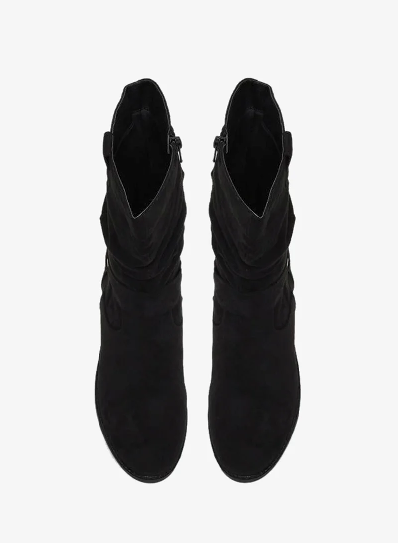 Styli Black Suede Look Buckle Detail Boots