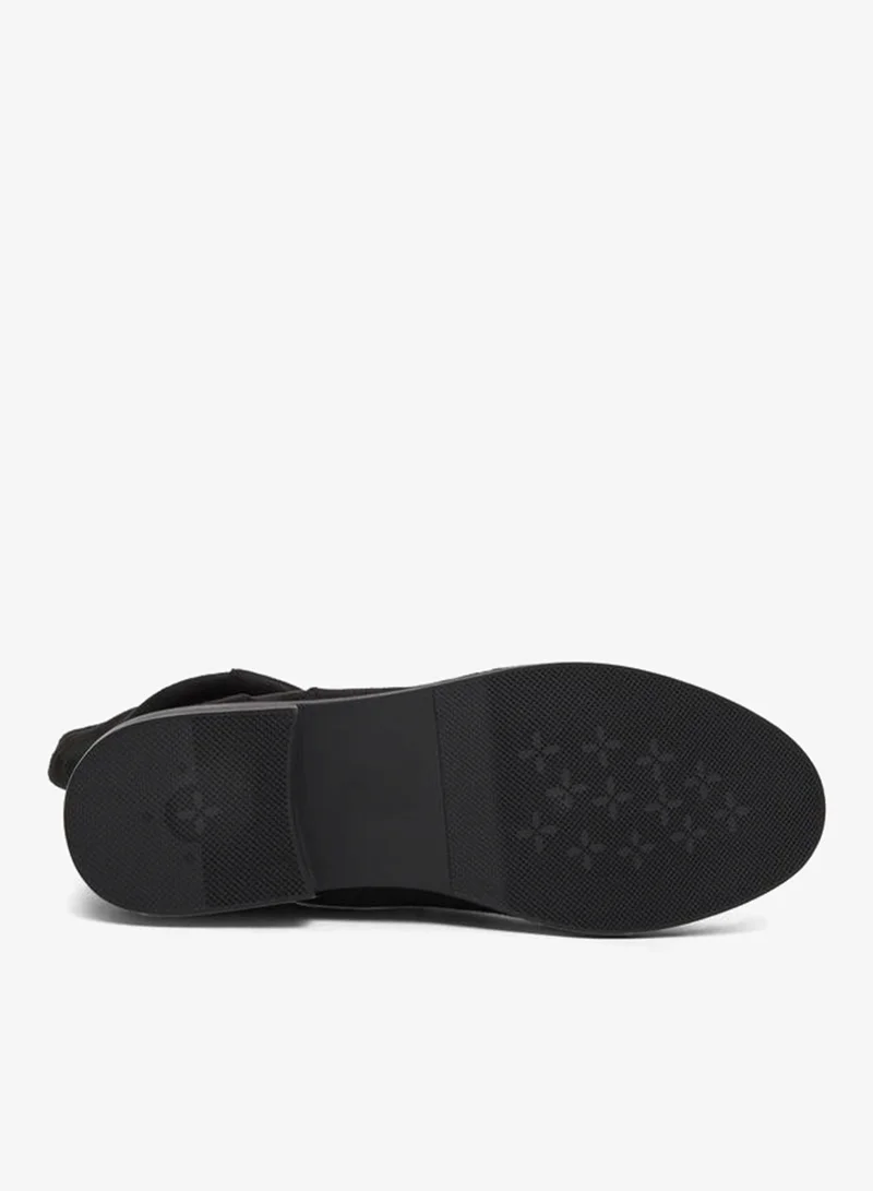 Styli Black Suede Look Buckle Detail Boots